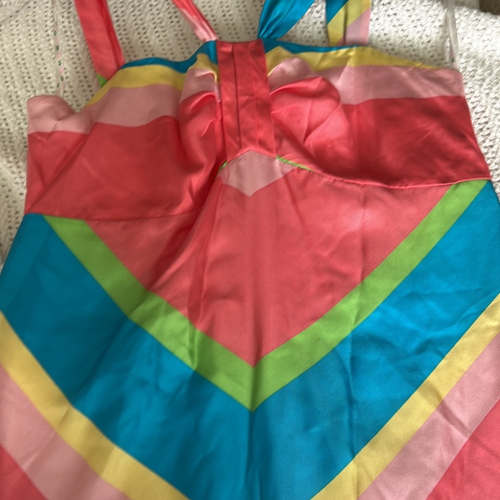 Lilly Pulitzer Melissa Turquoise Biggy Stripe Silk Halter Maxi Deesa - Picture 2 of 5